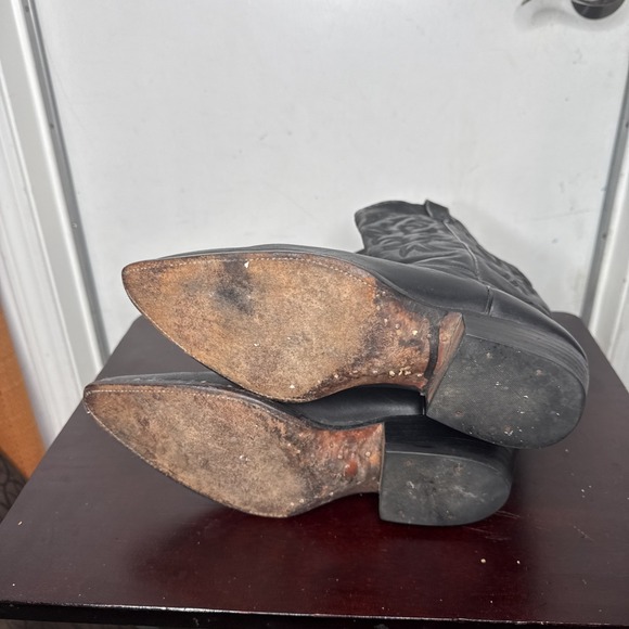 Rudel Western Cowboy Men's Size 9 EE Leather Boots Black Embroidered Stitched - Picture 6 of 9